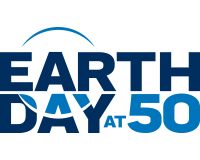 Earth Day 50, two-color blue vertical logo - University of Michigan