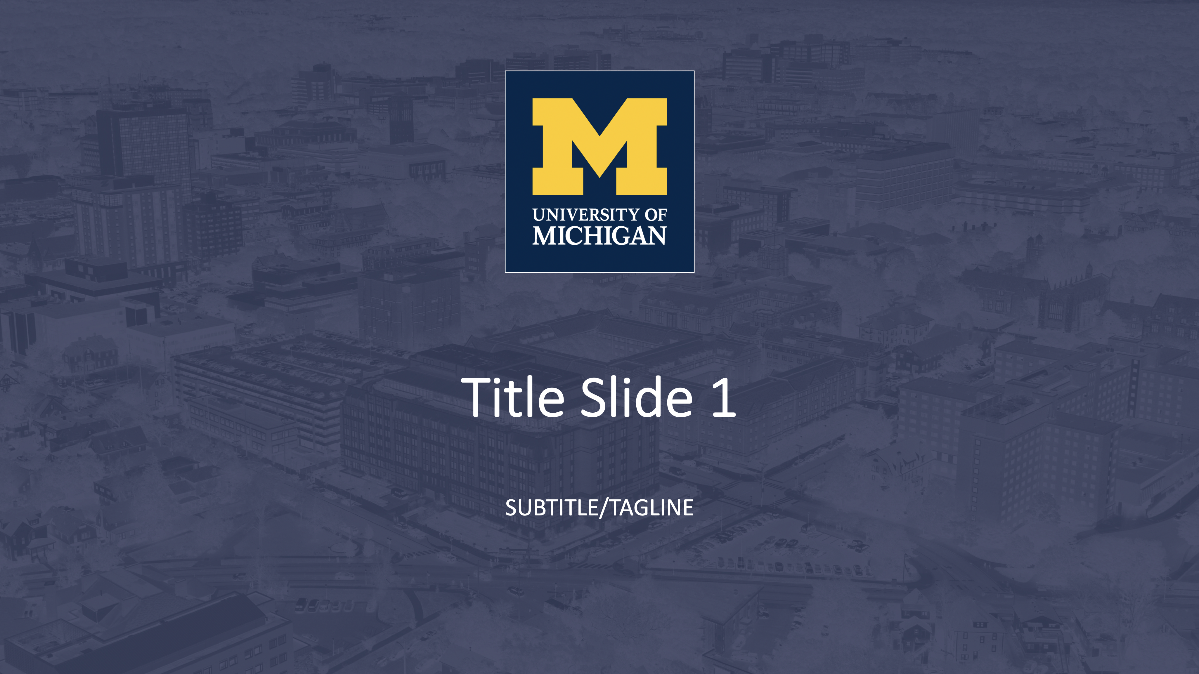 Block M title slide with campus photo background with color overlay